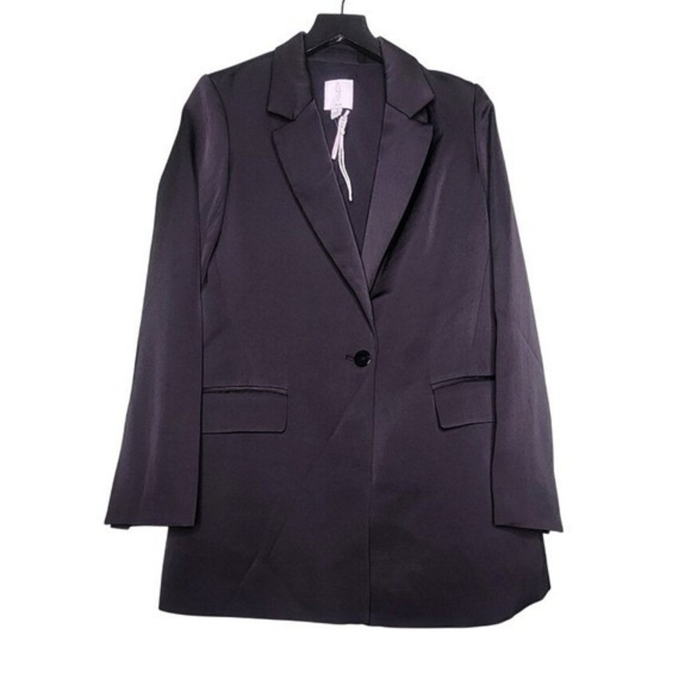 Joie Black Satin Blazer Single Button Flap Front Pockets Classic Office Evening